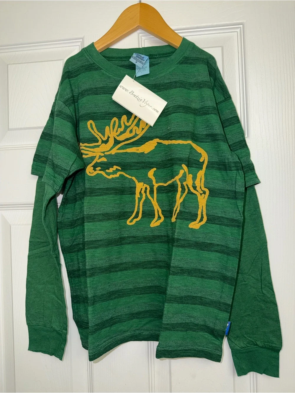 Charlie Rocket Green Striped Tee with Mustard Yellow Graphic